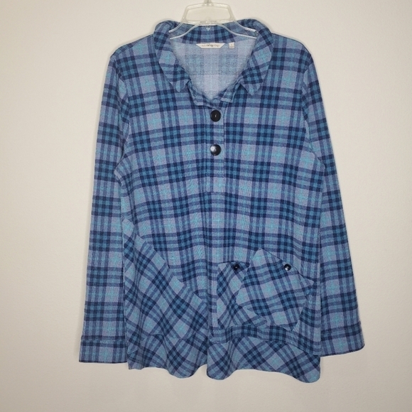 Soft Surroundings Tops - Soft Surroundings Brynn Blue Plaid Printed Button Front Tunic Top